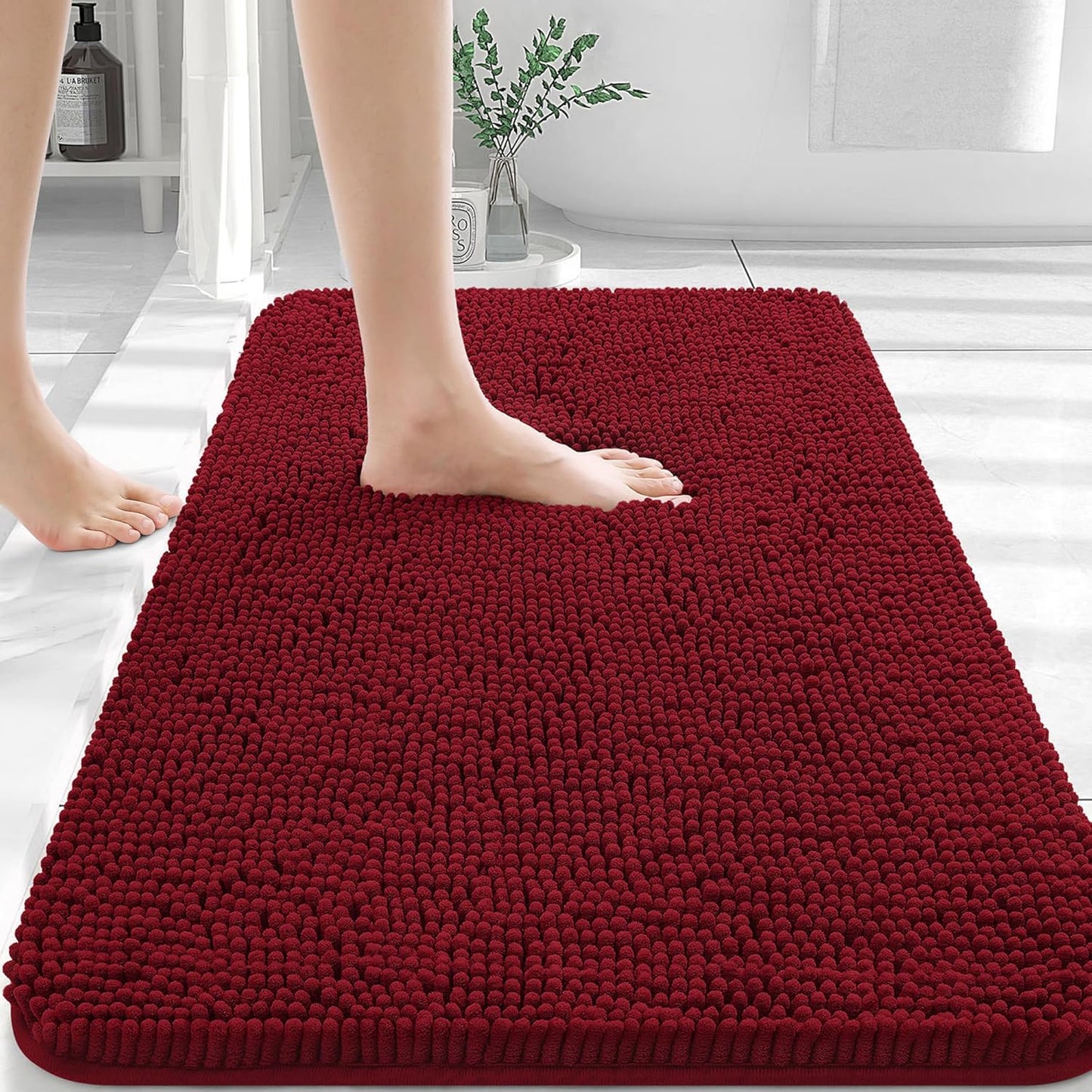 OLANLY Bathroom Rugs 36x24, Extra Soft Absorbent Chenille Bath Rugs, Rubber Backing Quick Dry, Machine Washable Bath Mats for Bathroom Floor, Tub and Shower, Home Decor Accessories, Red