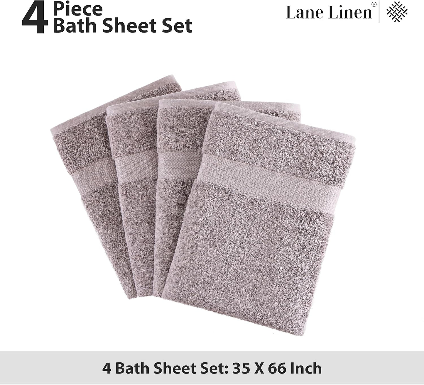 LANE LINEN 100% Cotton Bath Sheets Set of 4 (35"x66") - Ring Spun Cotton Extra Large Bath Towels Sets - Quick Dry, Soft & Absorbent Oversized Grey Towels Set - Pre Shrunk, Fade Resistant - Platinum