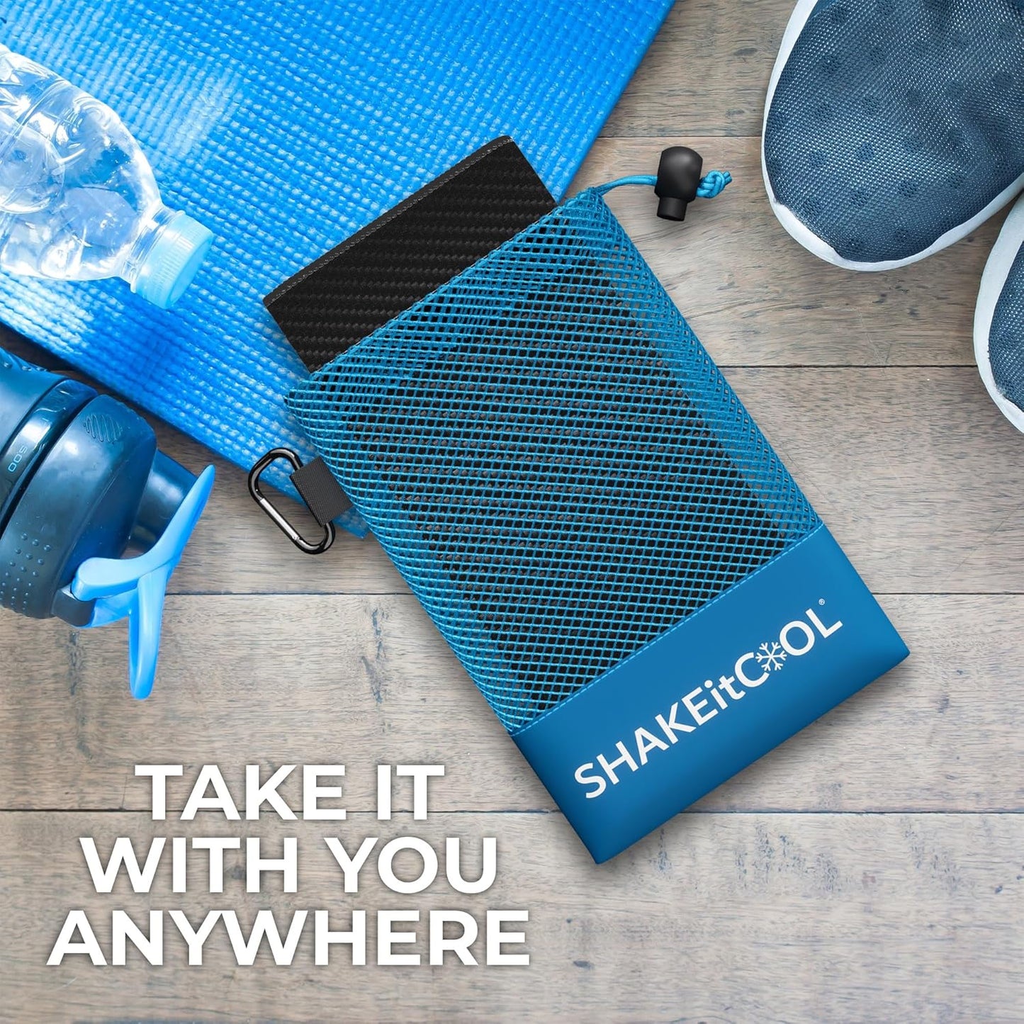 SHAKEitCOOL Extended Size Cooling Towel – Be Cool in Style - Heat Relief, Soft, Lightweight, Sun Protection, Easy Clean - Perfect for Biking, Hiking, Running, Yoga, Golf, Gardening - Carbon Fiber M