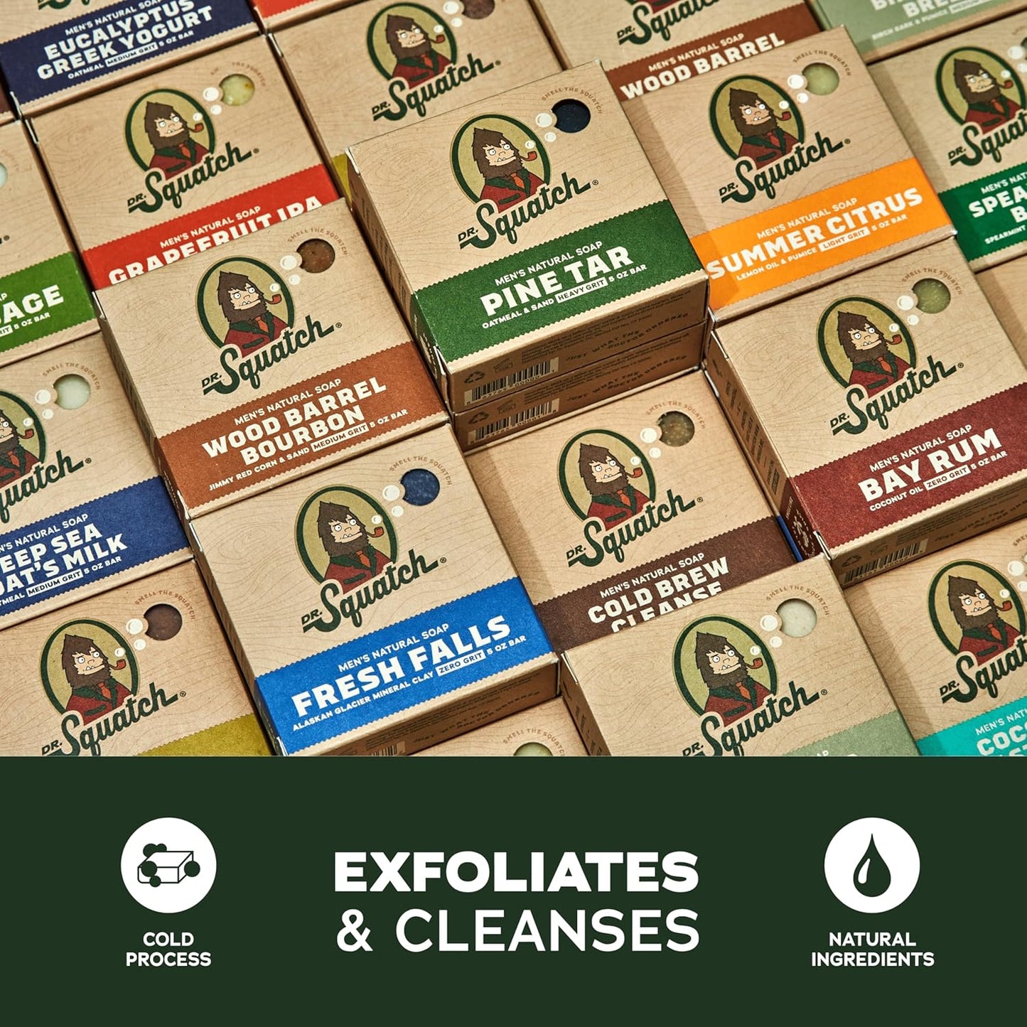 Dr. Squatch Natural Bar Soap for Men - Cold Process Soap with No Harsh Chemicals - Birchwood Breeze, Rainforest Rapids & Coastal Mist (5 oz, 3-Pack)