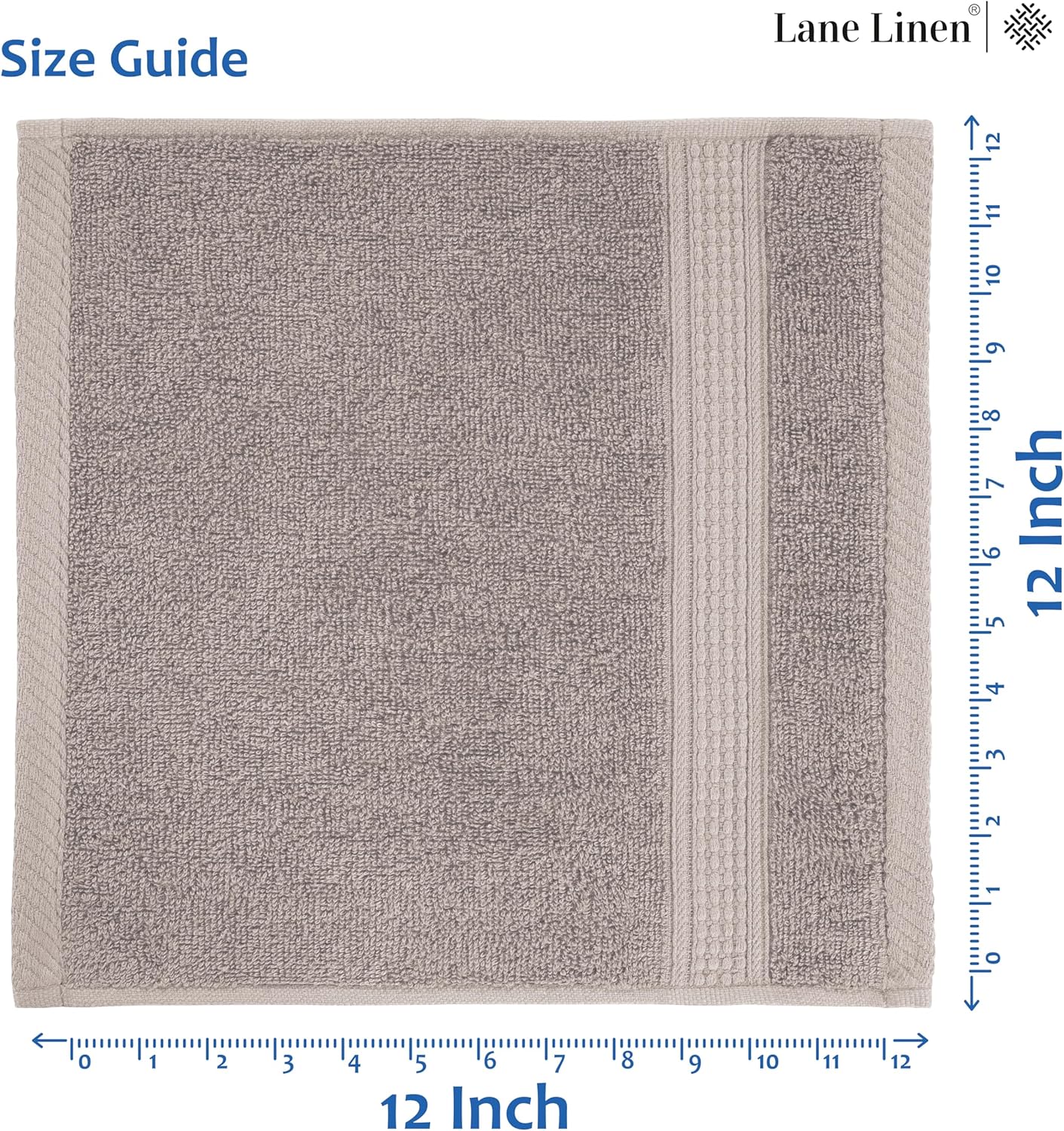 LANE LINEN 100% Cotton Wash Cloths - 12 Pcs - Spa & Salon Quality - Ring Spun Cotton Face Cloths - Soft & Absorbent Washcloths for Body, Beauty, Home, Gym - Fingertip Towels Set - 13"x13", Platinum