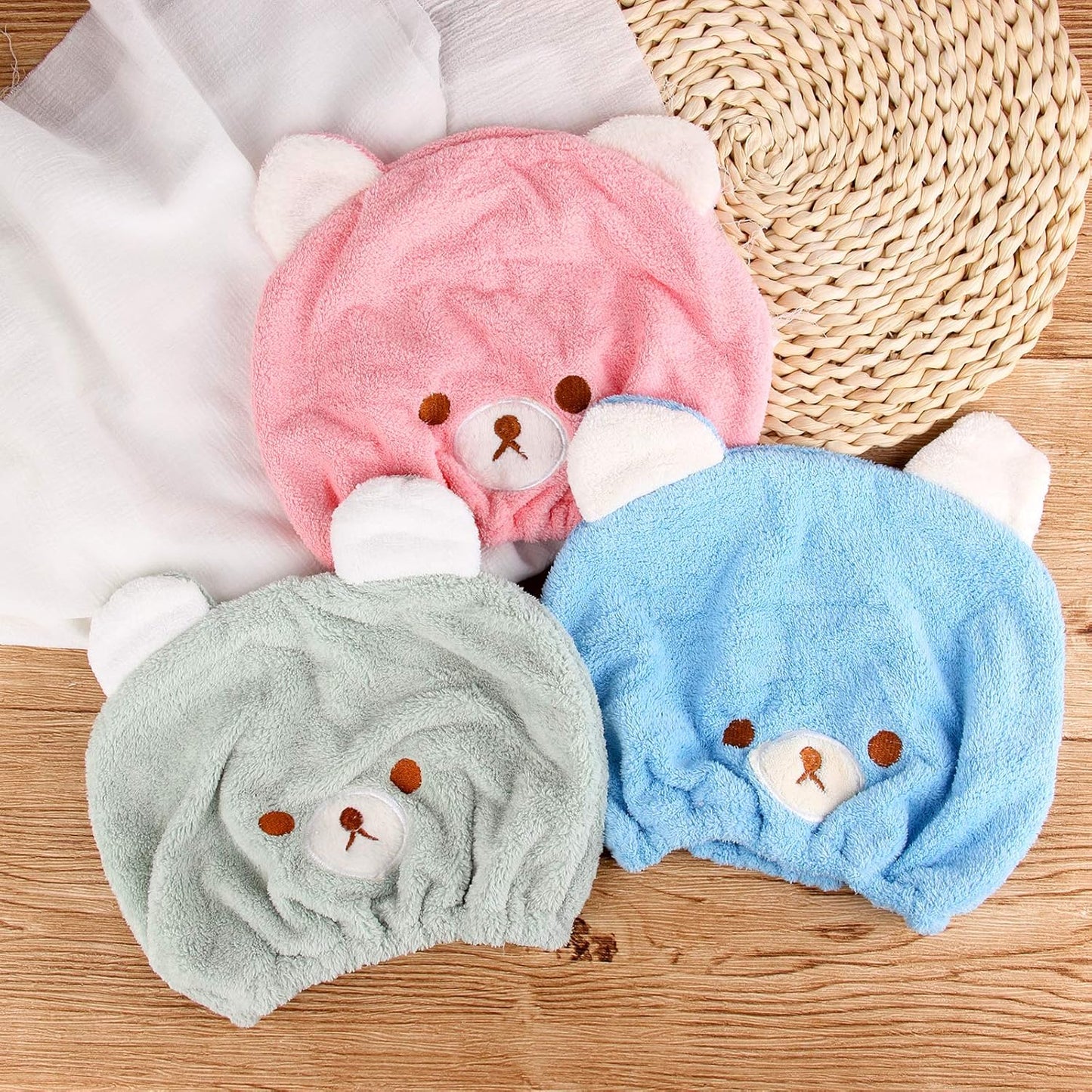 Lamoutor 3Pcs Hair Drying Towel for Kids Girls Soft Absorbent Kids Dry Hair Cap Kids Hair Towel Wrap Head Towel Wraps for Kids