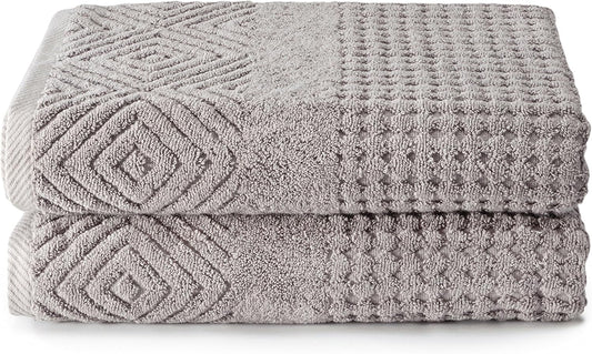 Texere 100% Organic Cotton Diamond Jacquard 700 GSM Luxury Bath Towel Sets - Ultra Soft and Absorbent Hotel and Spa Quality (Diamond, Cathedral Gray, 2 Bath Towels)