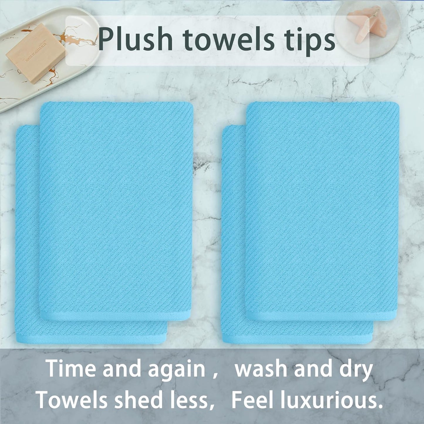 VOOVA & MOVAS Bath Towel Set, 4PC Large 30" x 56" - 100% Cotton | Quick Dry | Thick | Light Weight | Soft | Absorbency, Bath Towels Set for Bathroom, Bathroom Essentials, Ocean Blue