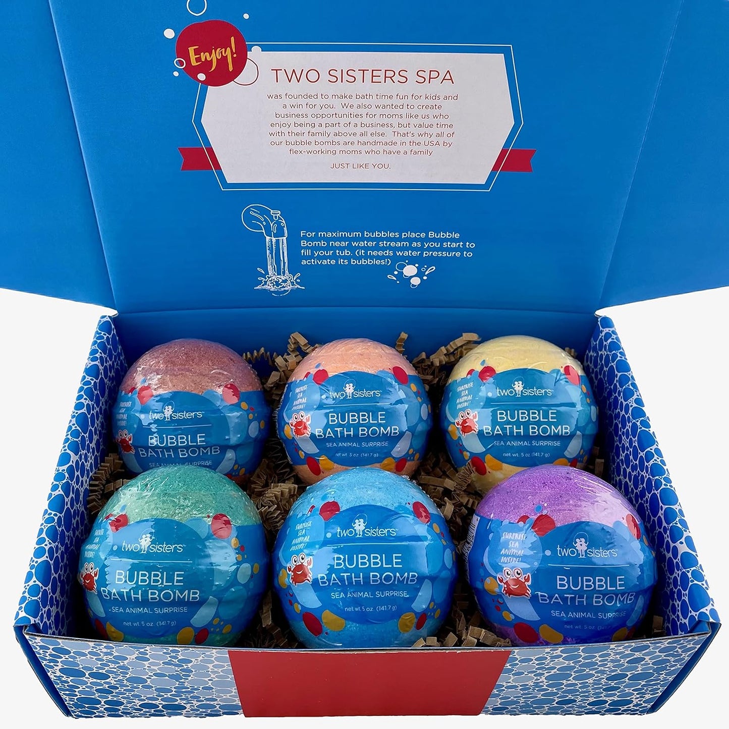 Sea Animal Bath Bombs for Kids with Surprise Toys Inside (6 Pack) - Bubble Bomb Stocking for Girls and Boys, Gentle and Safe Ingredients, USA Made, Ideal Gift for Children & Teens by Two Sisters