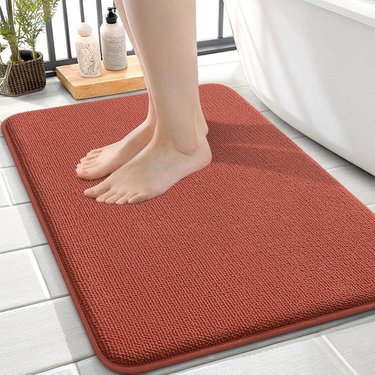 OLANLY Thick Memory Foam Bath Mat Rug 24x16, Extra Soft Absorbent Bathroom Rug, Quick Dry Bath Mats, Non-Slip, Machine Washable Carpet, Tub and Shower, Home Decor Accessories, Rustic Terracotta