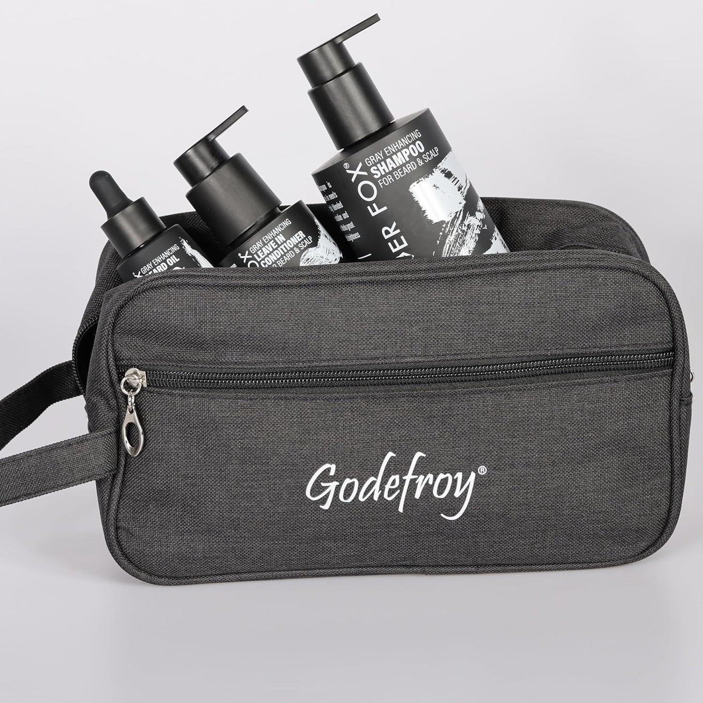 Godefroy Silver Fox Complete Men's Grooming Collection, Beard and Mustache Care Kit With Travel Bag, Gift For Men