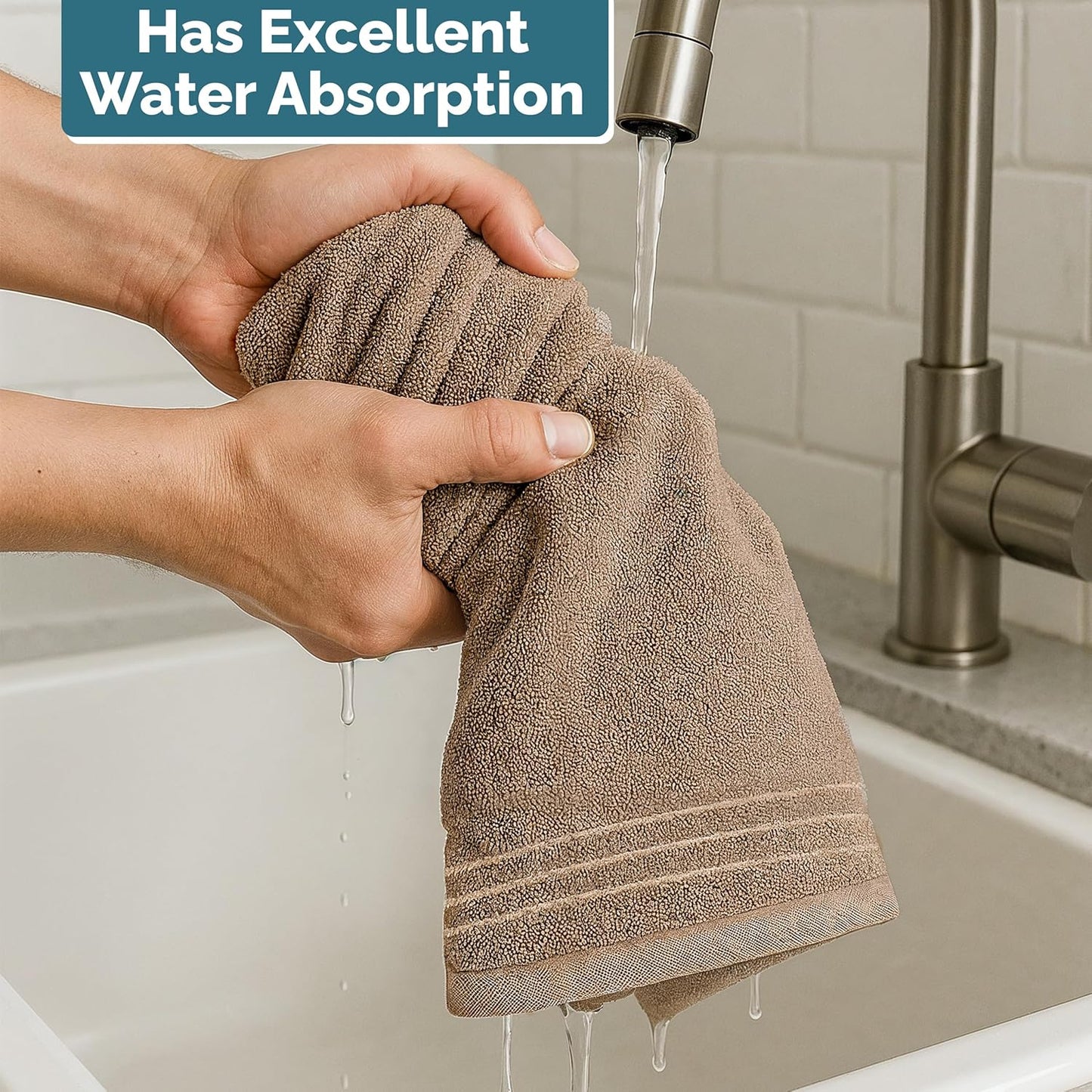 Casa Platino 4 Pack 100% Cotton Hand Towels (16"x28") - Ring Spun - Quick Dry, Soft & Absorbent Hand Towels Set of 4 - Hotel, Spa, Beauty, Gym, Bathroom - Remains Soft After Multiple Washes - Taupe