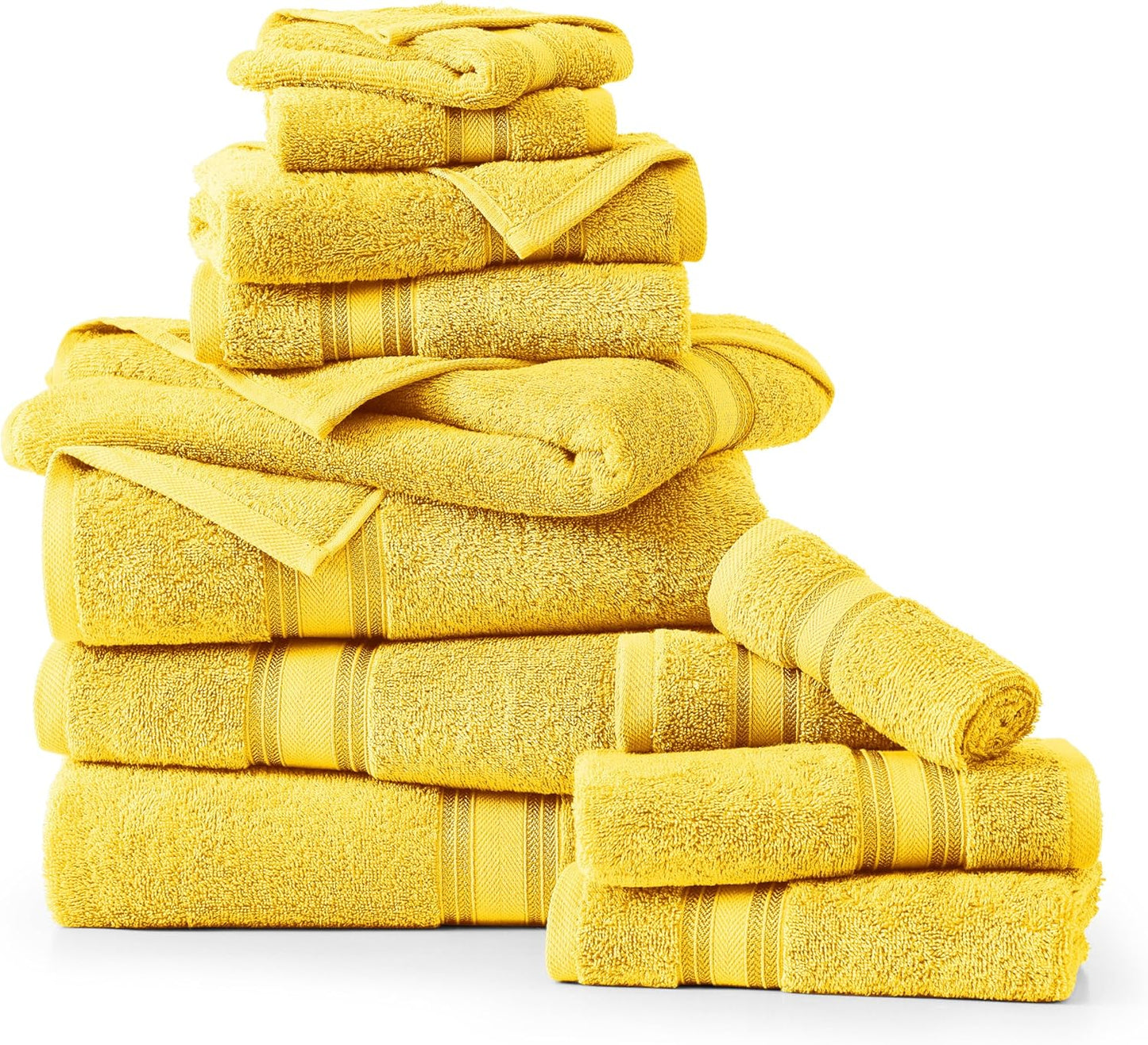 LANE LINEN Luxury Bath Towels Set - 12 Piece Set, 100% Cotton Bathroom Towels, Zero Twist Shower Towels, Extra Absorbent Bath Towel, Super Soft, 4 Bath Towels, 4 Hand Towels, 4 Wash Cloths - Mimosa