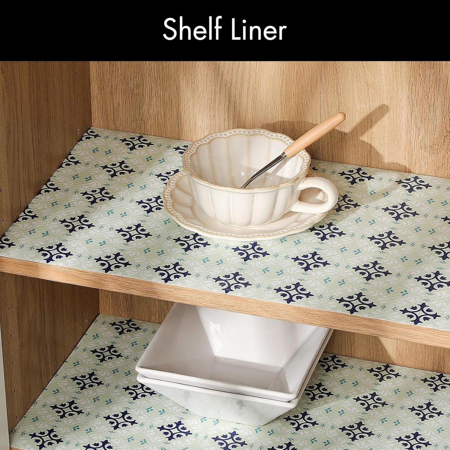 Cooyes Shelf and Drawer Liners for Kitchen Cabinets, Non-Adhesive Cabinet Liners, EVA Waterproof Durable Shelf Paper for Refrigerator, Shelves, Cupboard with European Pattern, Easy to Cut
