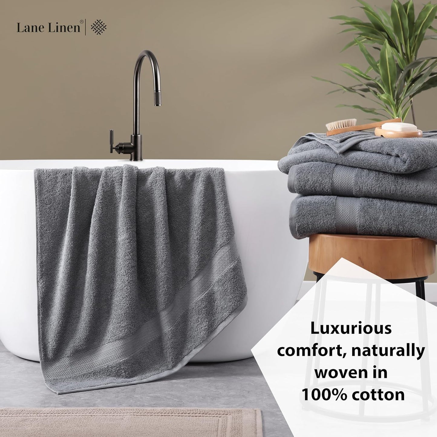 LANE LINEN 100% Cotton 2 Pack Bath Sheets (35"x66") - Ring Spun, Extra Large Cotton Bath Towels Set - Quick Dry, Soft & Absorbent Oversized Towel Set - Remains Soft After Multiple Washes - Cool Grey