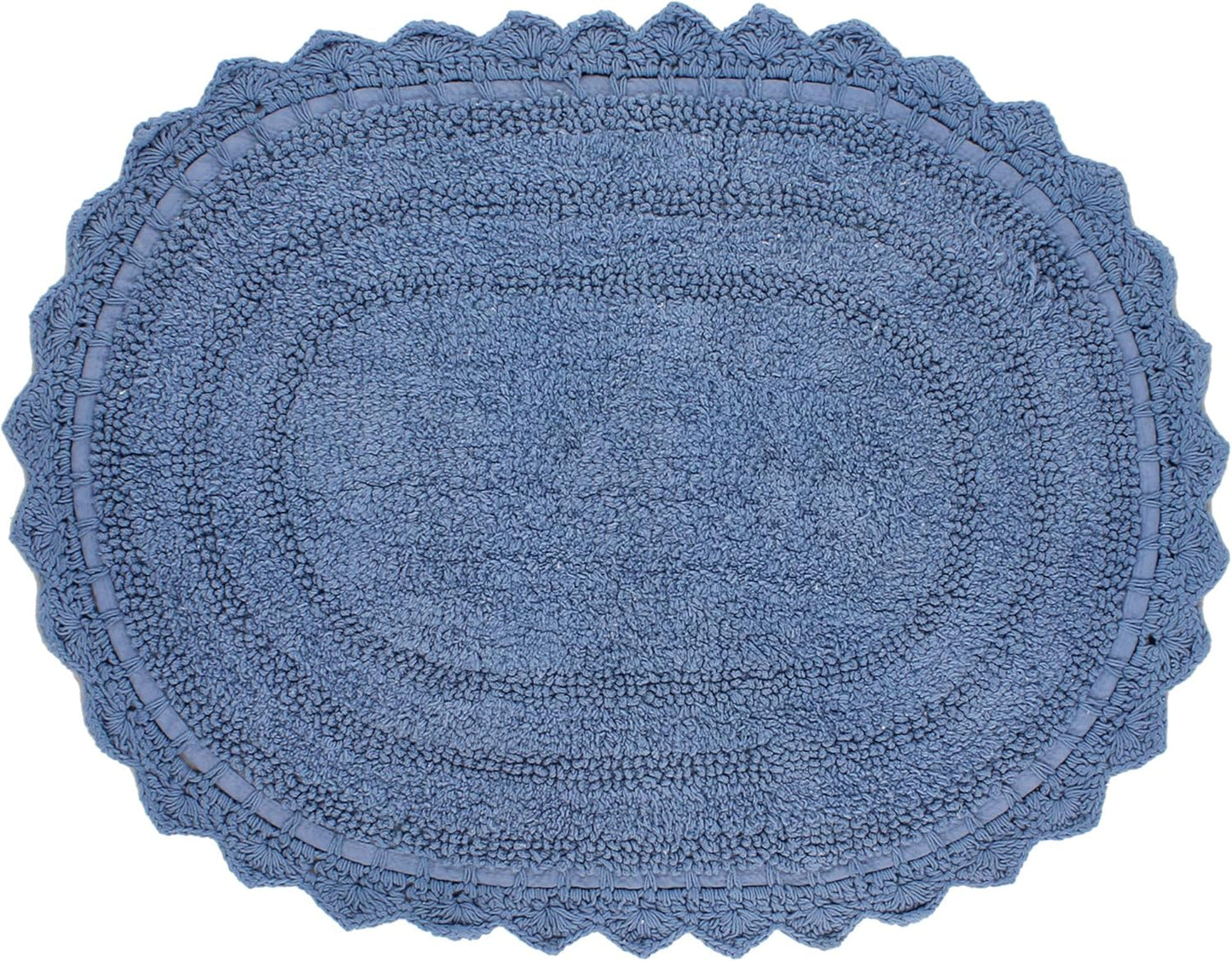 RAJRANG Reversible Bath mat for Bathroom with Crochet Cotton Absorbent Soft Bath Rug Parisian Blue Oval 24x17 Inches
