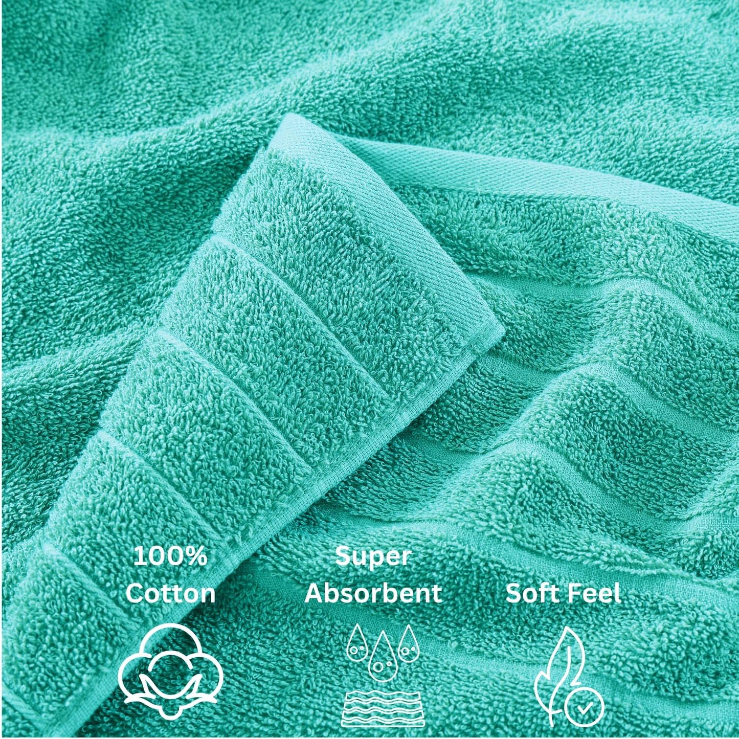 Casa Platino 100% Cotton Towels for Bathroom – 24 Pc Set – Quick Dry, Soft & Absorbent Ring Spun Terry Fabric, Full Set for Family & Guests, Hotel Feel Everyday – Aqua Sky