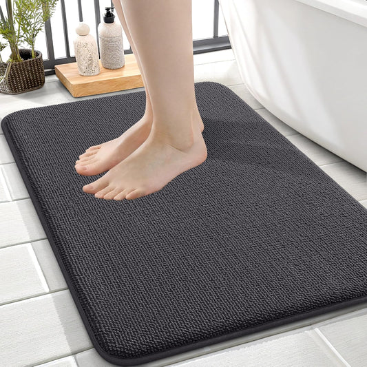 OLANLY Thick Memory Foam Bath Mat Rug 24x16, Extra Soft Absorbent Bathroom Rug, Quick Dry Bath Mats, Non-Slip, Machine Washable Carpet for Bathroom, Tub and Shower, Home Decor Accessories, Dark Grey