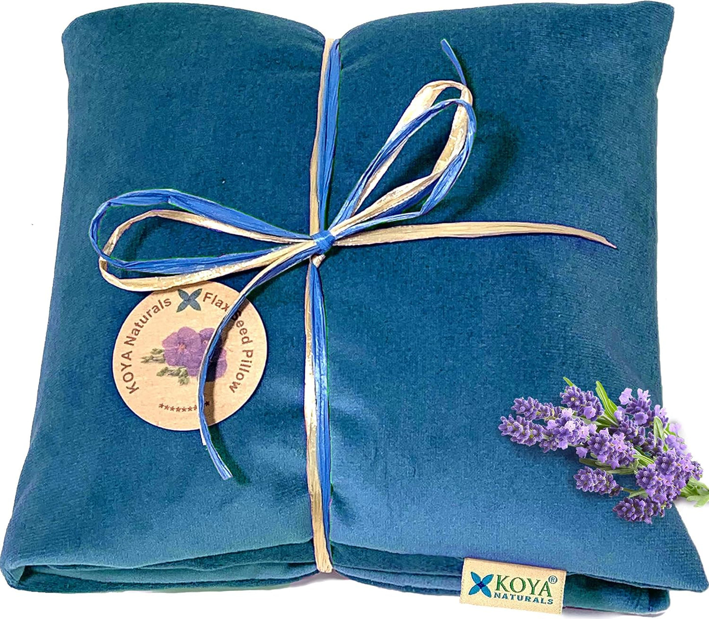 KOYA Naturals Soft Velvet Flax Seed Pillow with Lavender- Microwave Heating Pad – Microwavable Moist Heat Pack – for Neck, Muscle, Joint, Stomach Pain, Menstrual Cramps (Turquoise)