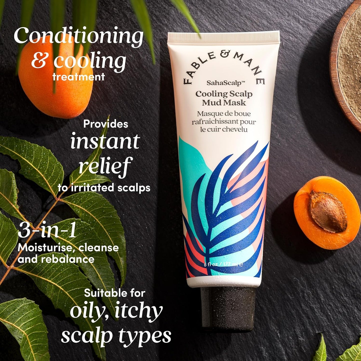 Fable & Mane Cooling Scalp Mud Mask, Soothes Itchiness and irritation. Treatment to Purify the Scalp with Ayurvedic Neem