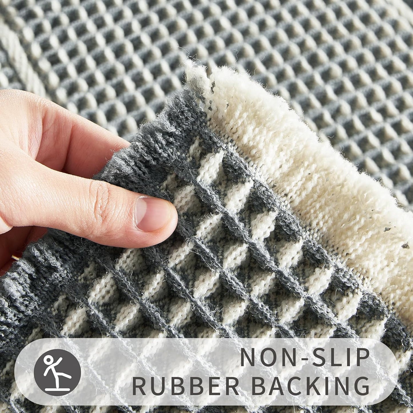 Woven Bath Mat, Upgraded Self Drying Non Slip Mat, Washable for Floor, Ultra Soft, Bluish Grey & Yellow, 19"*48" Waffle Weave