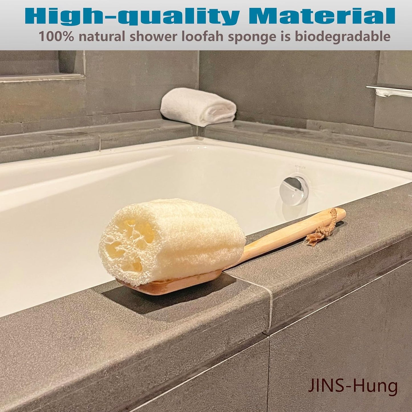 Natural Loofah Exfoliating Bath Brush - Body luffa loofa Sponge On a Stick - Sponge Scrubber with Long Wooden Handle Back Brush for Men & Women - Bath Spa Shower （1 Pack）