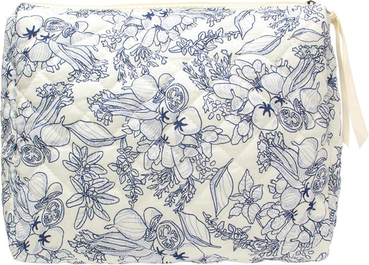 PAZIMIIK Quilted Makeup Bag Large Travel Zipper Soft Cosmetic Pouch for Women Girls Make Up,Flower White