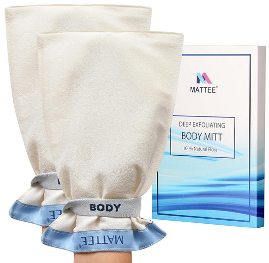 MATTEE 2 packs of 100% Natural Premium Deep Exfoliating Mitt, Exfoliating Glove, Korean Exfoliating Mitt, Kese Exfoliating Glove, Visibly Lifts Away Dead Skin, No Dye