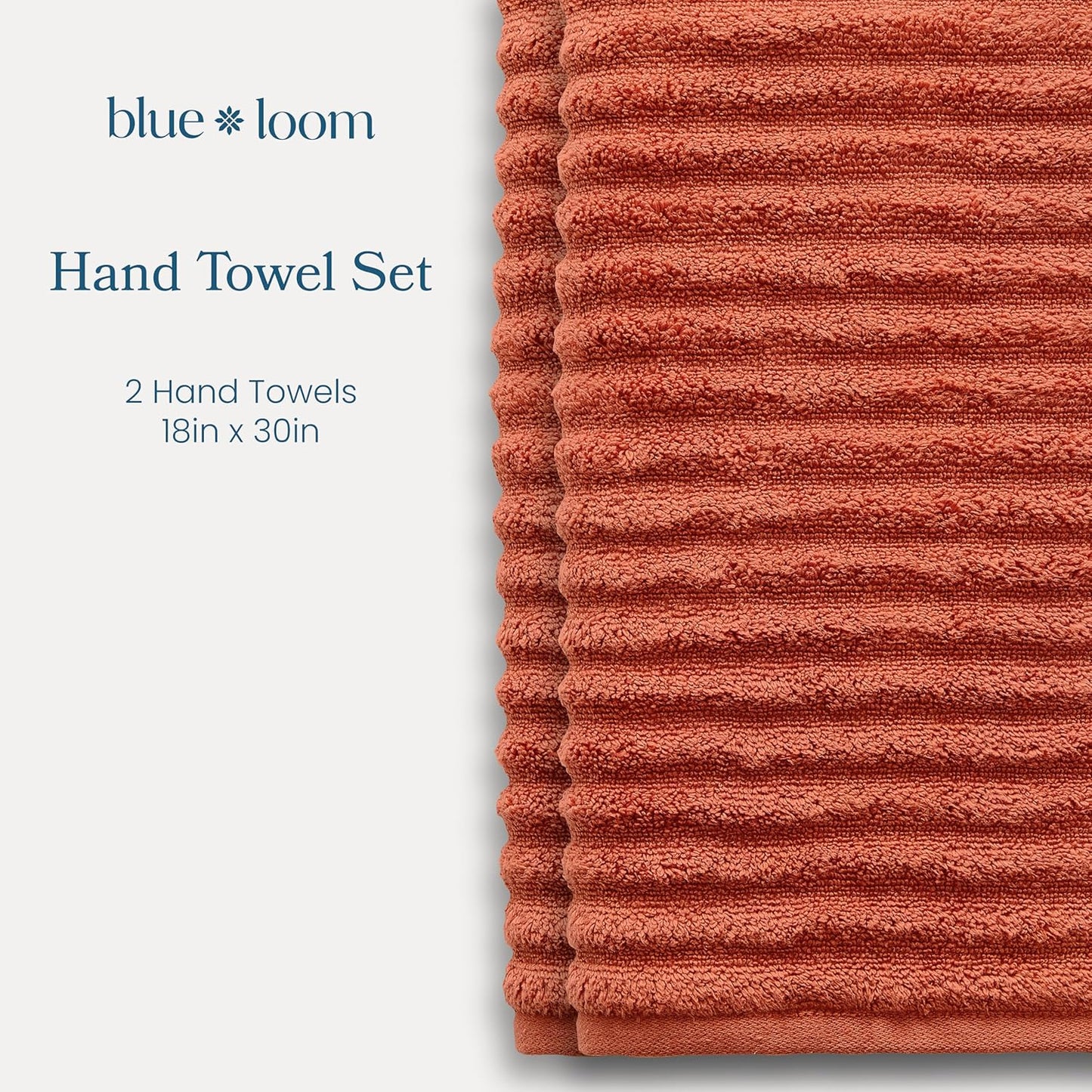 Blue Loom Ribbed Hand 2 Towels Set, 100% Cotton 600GSM, Soft Absorbent Durable Quick Drying for Bathroom - Mason 2 Piece 18" x 30" - Terracotta