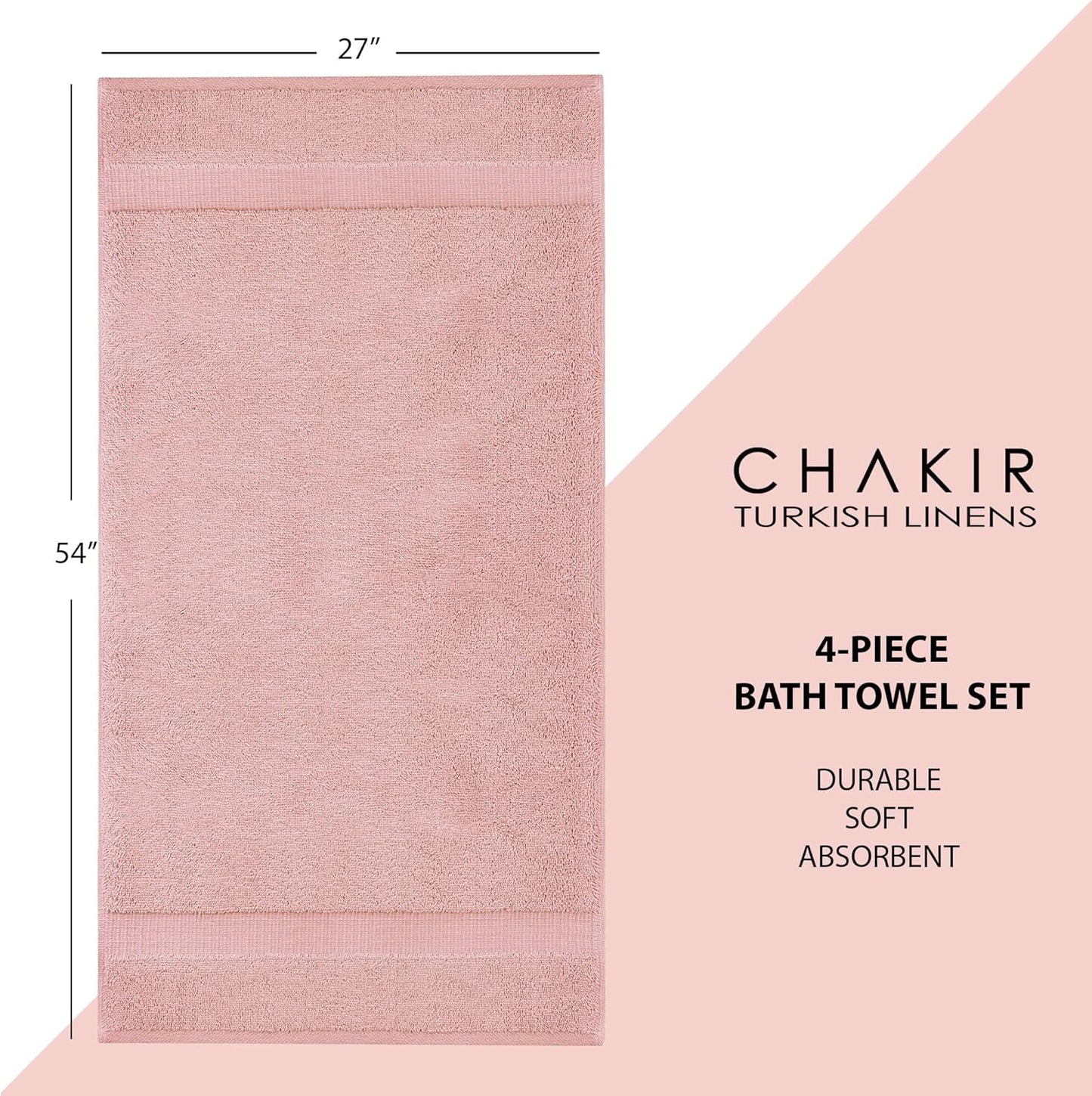 Chakir Turkish Linens | Hotel & Spa Quality 100% Cotton Premium Turkish Towels | Soft & Absorbent (4-Piece Bath Towels, Pink)