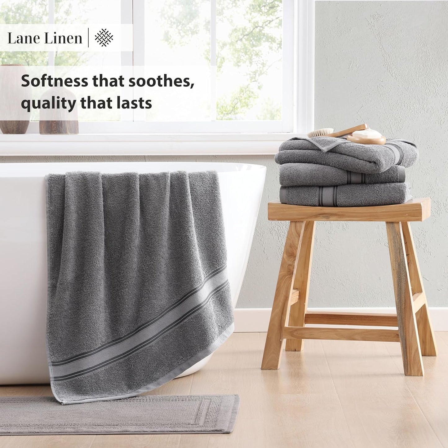 LANE LINEN 100% Cotton 4 Pack Bath Sheets (35"x66") - Zero Twist, Extra Large Cotton Bath Towels Set - Quick Dry, Soft & Absorbent Oversized Towel Set - Remains Soft After Multiple Washes - Cool Grey