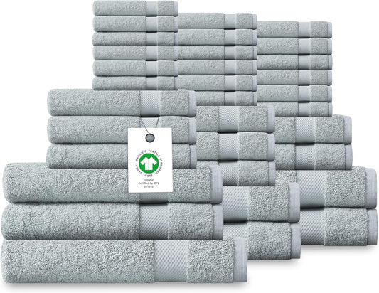 Delara Organic Cotton Luxuriously Plush Bath Towel 33 Piece Set|GOTS & Oeko-TEX Certified|Premium Hotel Quality Towels|Feather Touch Technology|650 GSM Long Staple|Soft, Quick Dry & Ultra-Absorbent