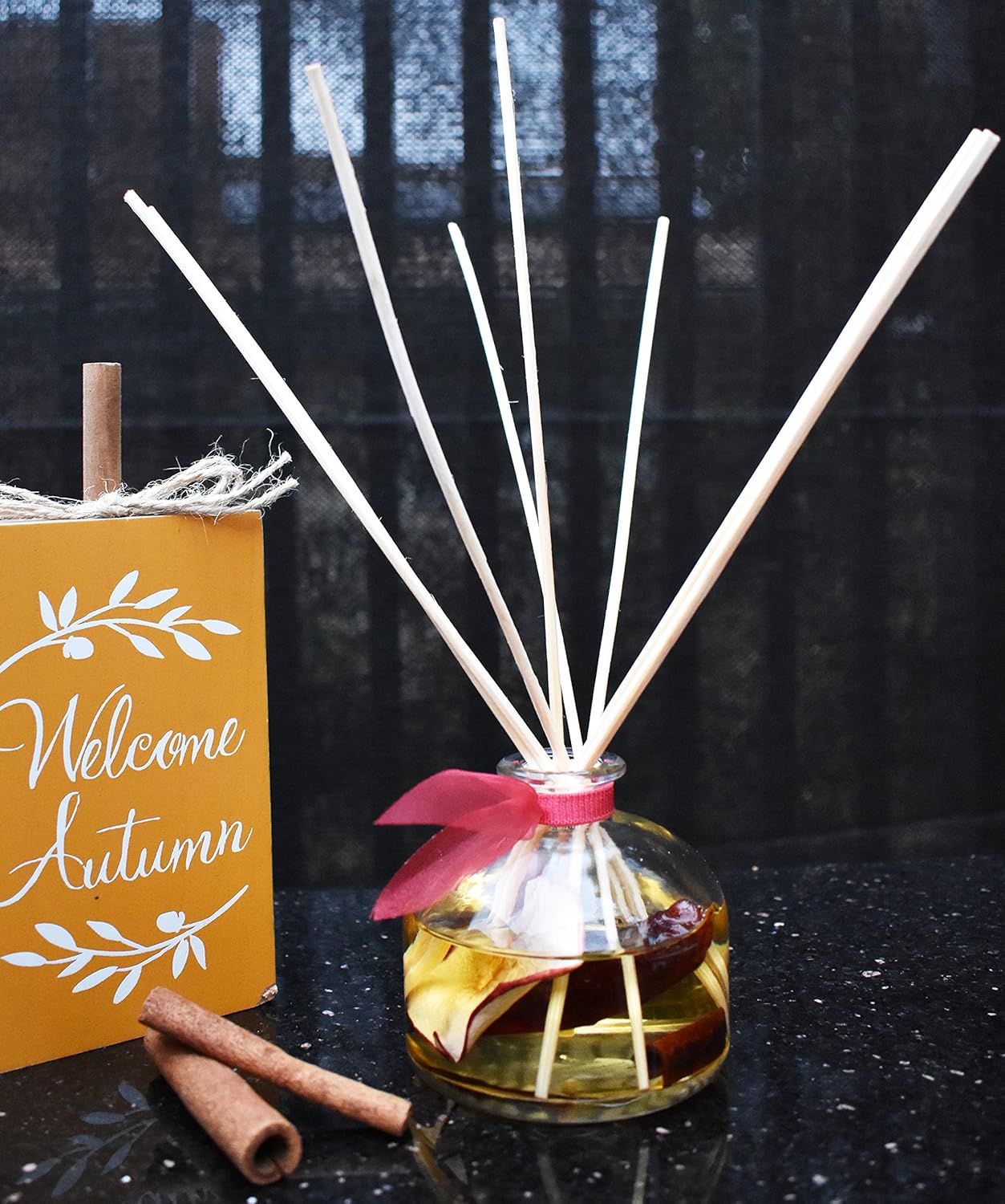 LOVSPA Reed Diffuser Set, Clarity Spicy Apple Cinnamon Scented Oil Diffuser with Sticks, Home Fragrance Accessories for Bathroom Shelf Decor, Aroma Diffusers for Home or Office Fall Decor, USA Made