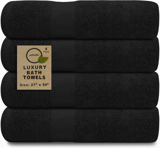Softolle Luxury Bath Towels Set of 4 (27” x 54”) | Towels for Bathroom | Super Soft | Highly Absorbent Towels for Home, Spa, Gym (Black)