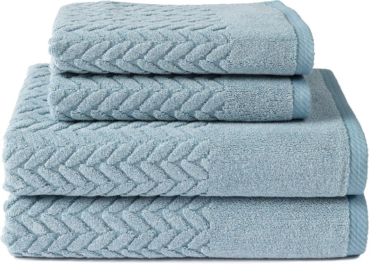 Texere 100% Organic Cotton Jacquard 650 GSM Premium Bath Towel Sets - Extra Absorbent Quick Dry and Plush (Cable, Smoke Blue, 2 Bath & 2 Hand Towels)