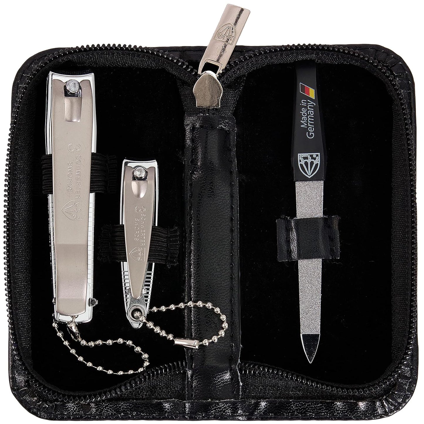 3 Swords Germany - brand quality 3 piece manicure pedicure grooming kit set for professional finger & toe nail care tool clipper fashion leather case in gift box, Made by 3 Swords (00811)