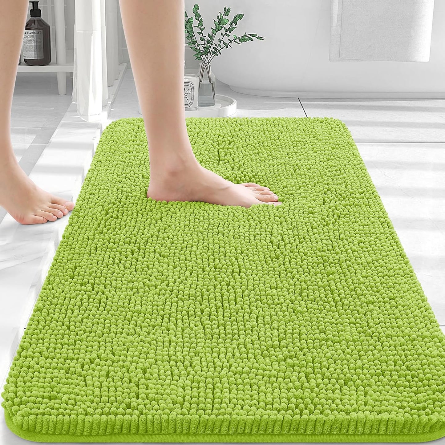 OLANLY Bathroom Rugs 36x24, Extra Soft Absorbent Chenille Bath Rugs, Rubber Backing Quick Dry, Machine Washable Bath Mats for Bathroom Floor, Tub and Shower, Home Decor Accessories, Bright Green