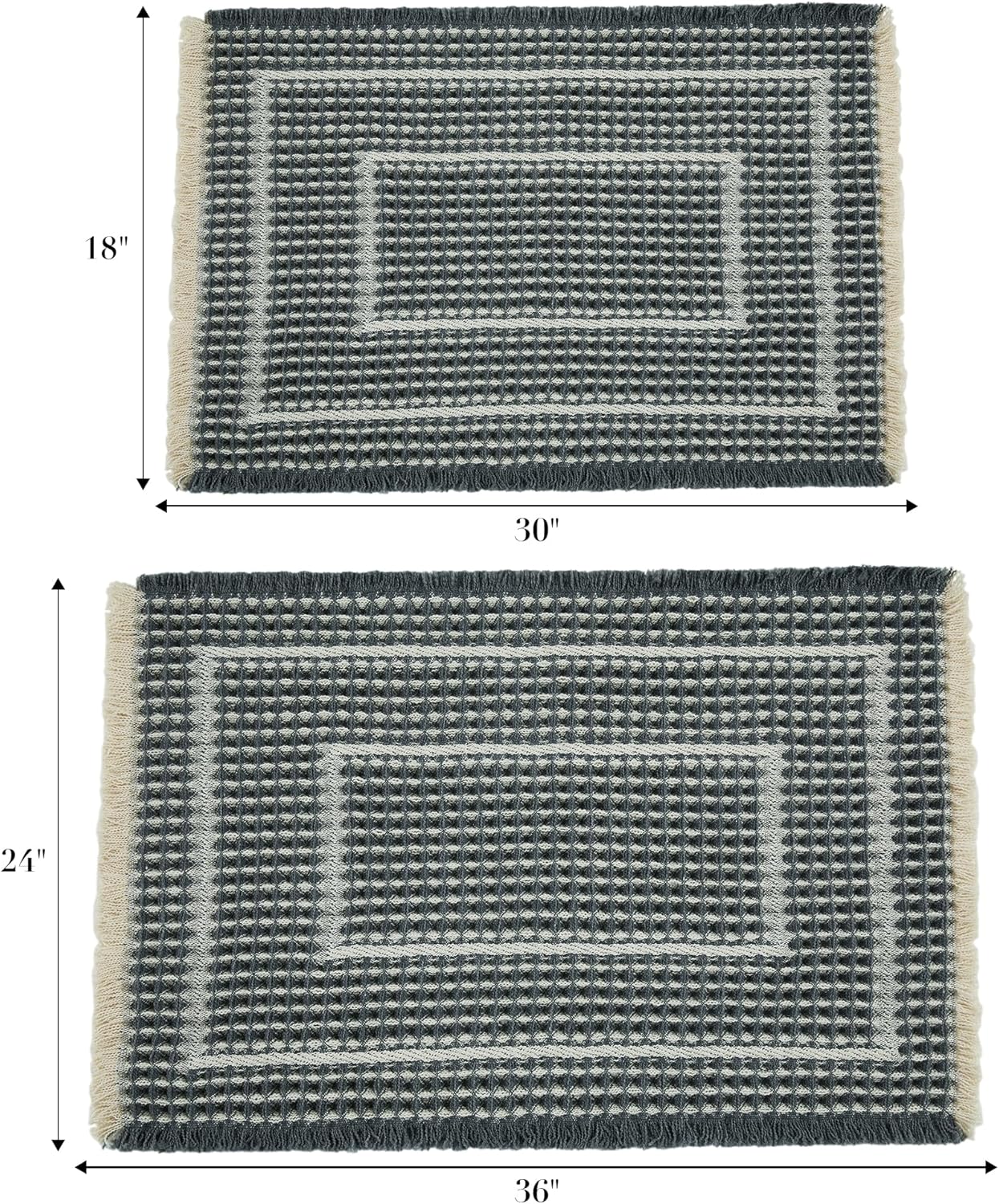 Bath Matts - Upgraded Waffle Super Absorbent, Non Slip Washable, Quick Dry Shower Mats, Ultra Soft for Bathroom Floor, Bluish Grey & Yellow, 24"*36