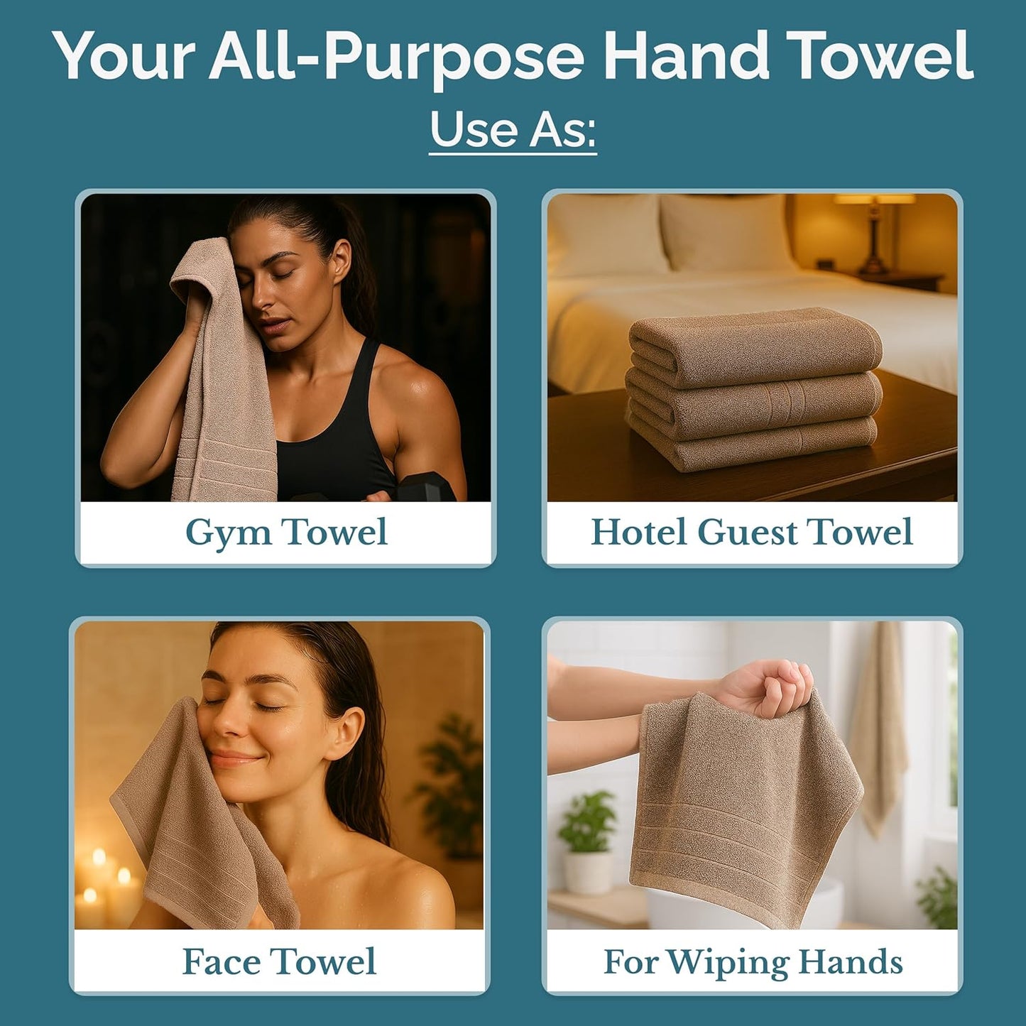 Casa Platino 6 Pack 100% Cotton Hand Towels (16"x28") - Ring Spun - Quick Dry, Soft & Absorbent Hand Towels Set of 6 - Hotel, Spa, Beauty, Gym, Bathroom - Remains Soft After Multiple Washes - Taupe