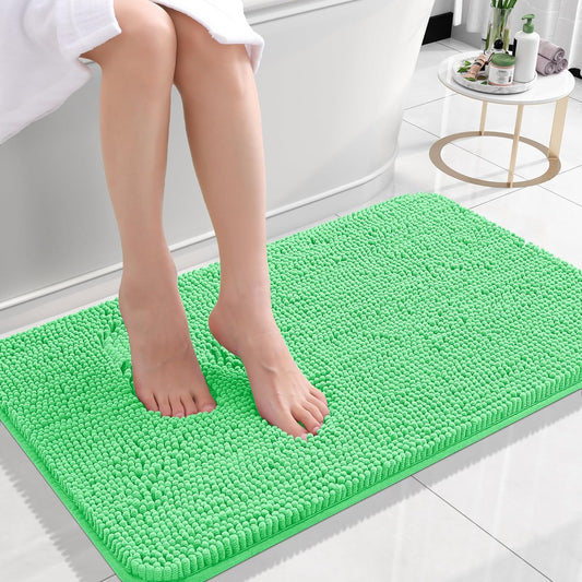 OLANLY Bathroom Rugs 24x16, Extra Soft Absorbent Chenille Bath Rugs, Rubber Backing Quick Dry, Machine Washable Bath Mats for Bathroom Floor, Tub and Shower, Home Decor Accessories, Mint Green