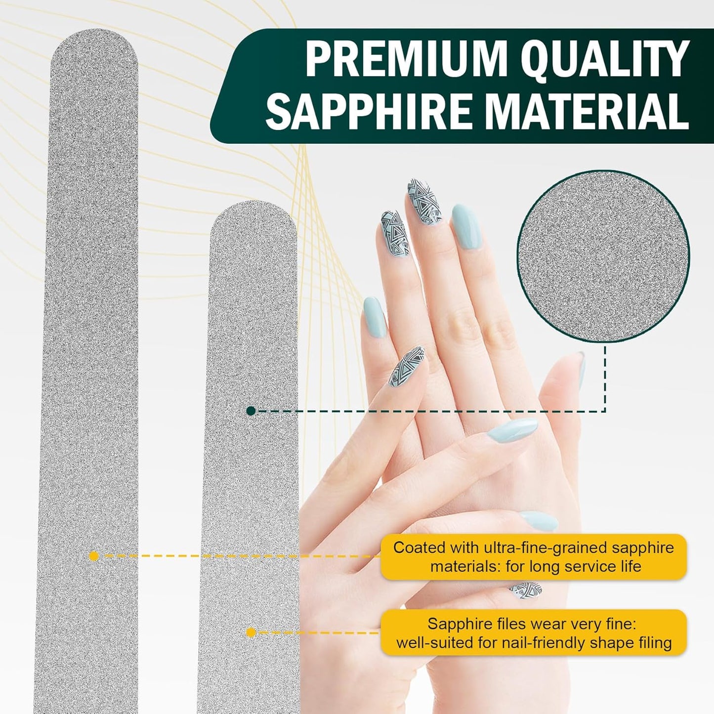 FVION Nail File Set – 2 Pcs Professional Long Nail Files for Natural Nails Double-Sided, Metal Nail File Men Manicure Pedicure Tools