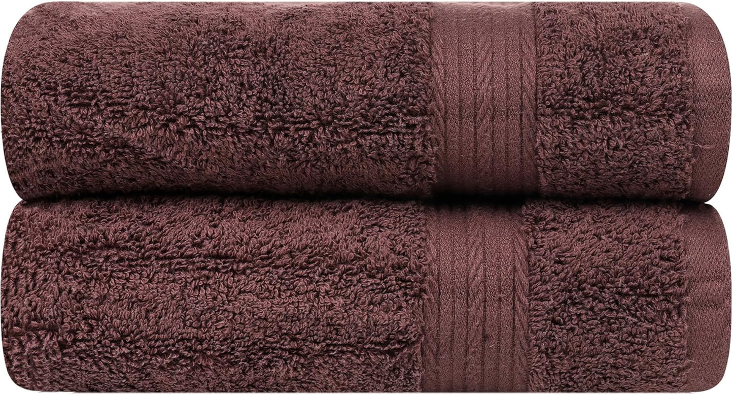Ample Decor Hand Towel for Bathroom 18 X 28 Inch 600 GSM 100% Cotton, Soft Absorbent - 2 Pcs Brown
