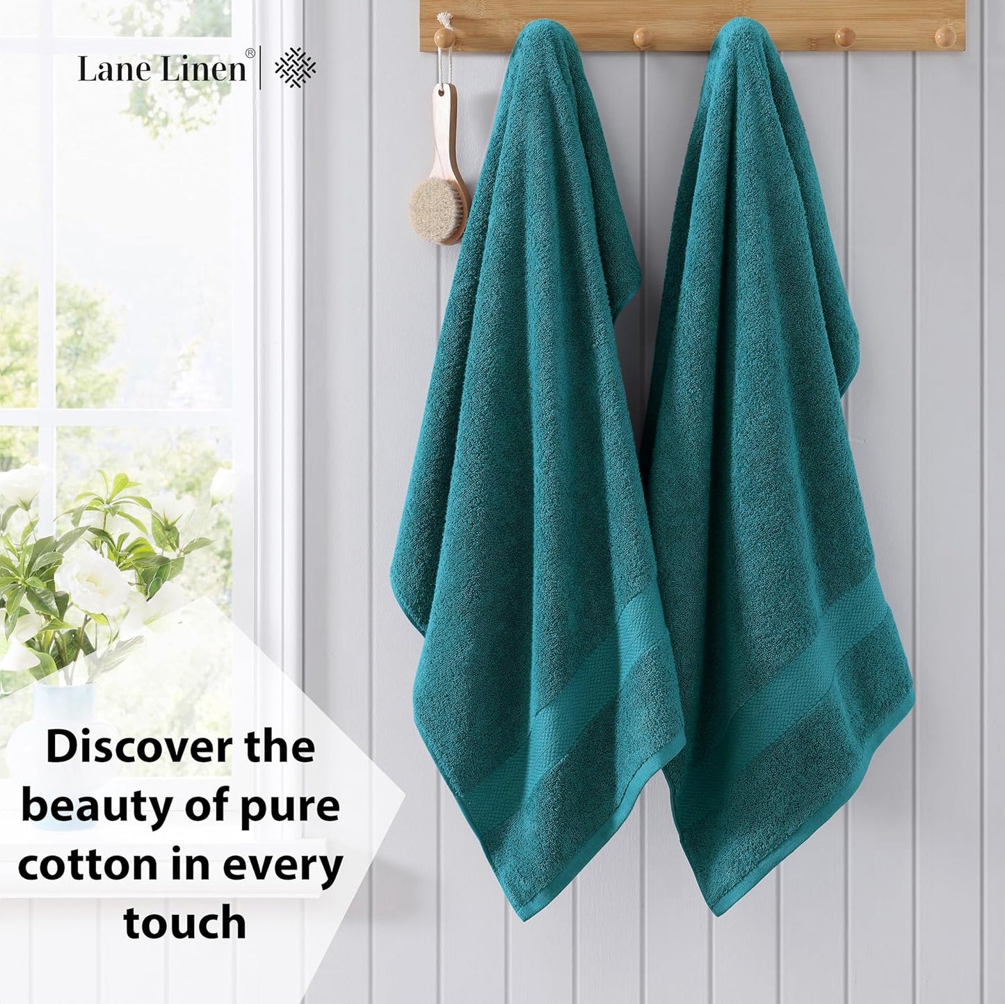 LANE LINEN 100% Cotton 4 Pack Bath Towels Set (28"x54") - Ring Spun, Large Cotton Towels for Bathroom - Quick Dry, Soft & Absorbent Bath Towel Set - Pre Shrunk, Wide Variety of Colors - Sea Port