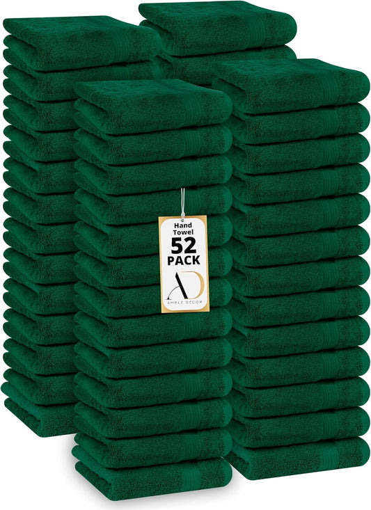 Ample Decor Hand Towels for Bathroom 18 X 28 Inch 600 GSM 100% Cotton, Soft Absorbent - 52 Pcs Green