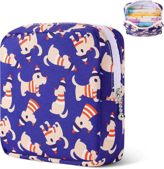 Period Bag Pouch, Canvas Sanitary Napkin Storage Bag for Girls Womens, Portable Sanitary Napkin Period Pad Pouch for Purse, Small Make Up Bags(N0902, Blue)