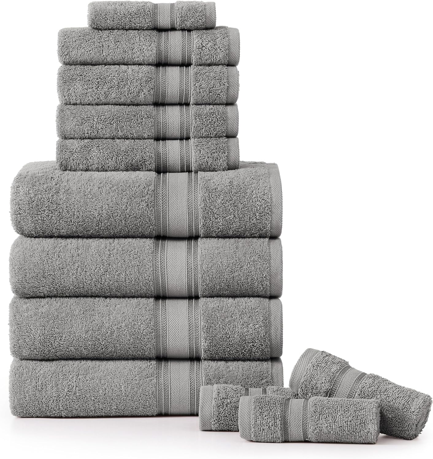 LANE LINEN Luxury Bath Towels Set - 12 Piece (4 Bath Towels, 4 Hand Towels, 4 Washcloths), 100% Cotton, Zero Twist, Super Soft & Extra Absorbent - Space Grey