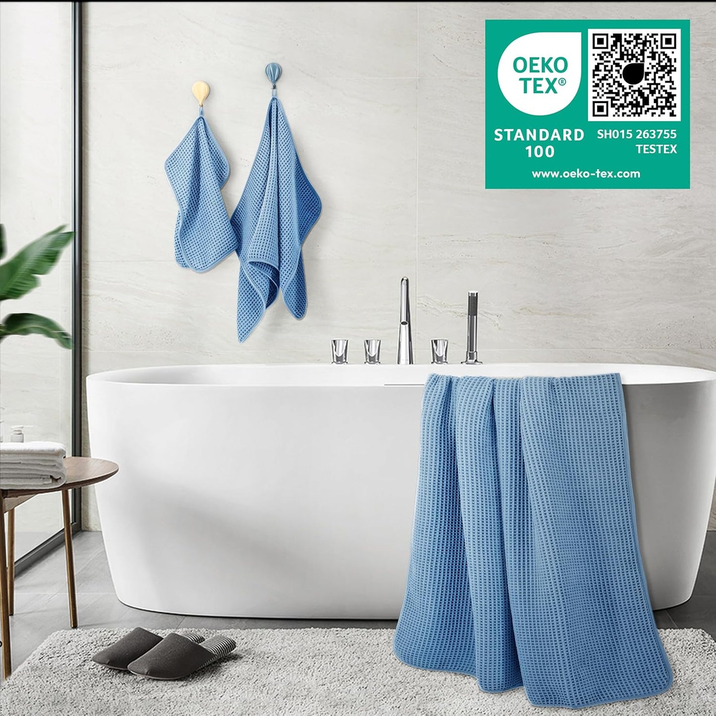 POLYTE Oversize, 60 x 30 in., Quick Dry Lint Free Microfiber Bath Towel Set, 6 Piece (Waffle Weave)