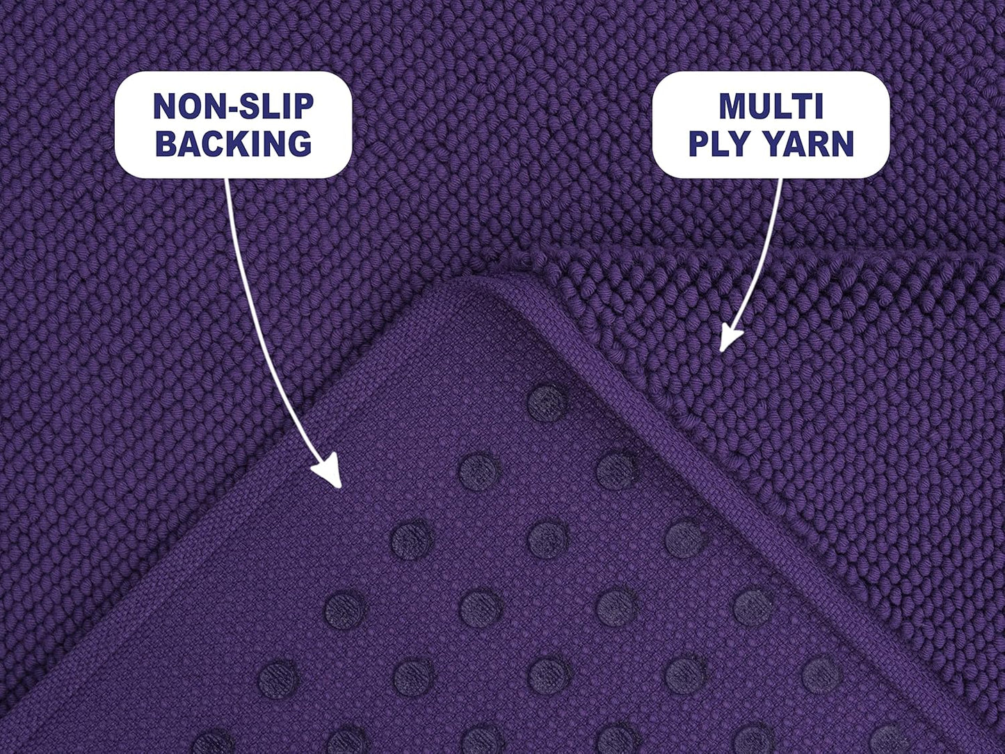 American Soft Linen Bath Rug, 20 in 34 in 100% Cotton Bath Mats Rugs for Bathroom, Slip Reducer Washable Shaggy Form Area Rugs, Purple Bath Rug