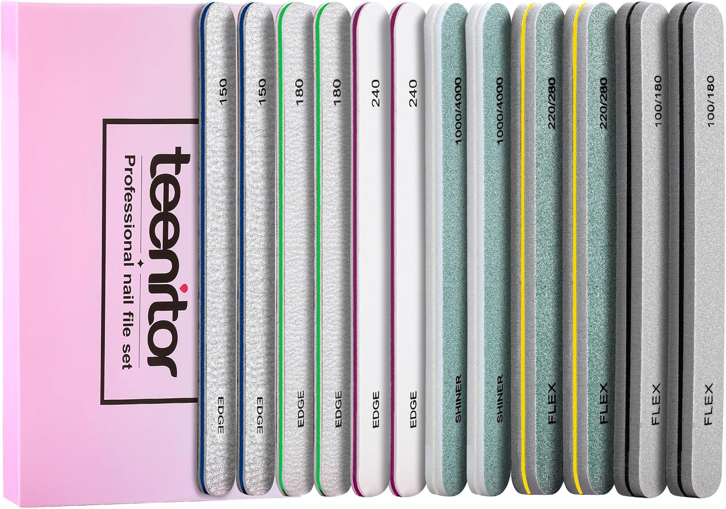 Teenitor Nail Buffer and Shine Kit, 12pcs Nail Files 100/180 Emery Boards for Natural Nails, Finger Nail File and Buffer Set for Nails, Nail Filer 240 Grit Nail File Buffing Block for Women