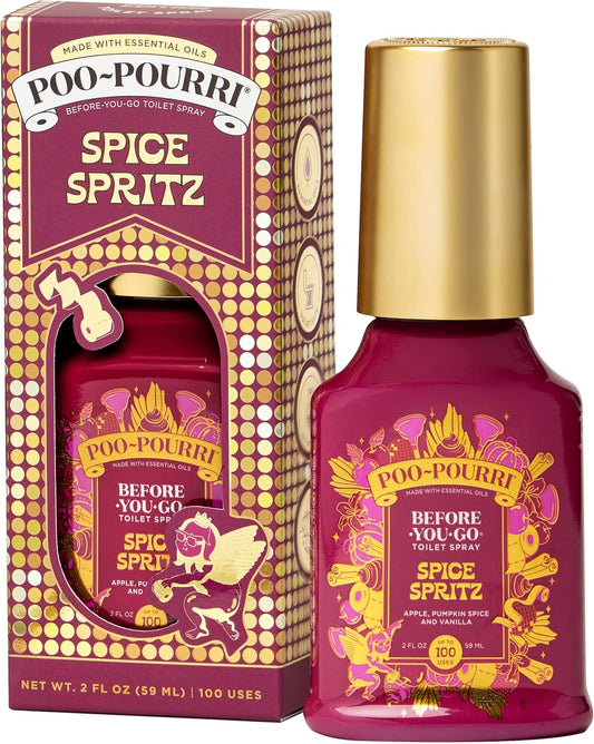 Poo~Pourri Spice Spritz 2oz Before-You-Go Toilet Spray - Instantly Trap Bathroom Odor - Plant Based Ingredients & Essential Oils - No synthetic fragrance - Apple, Pumpkin Spice, and Vanilla Scent