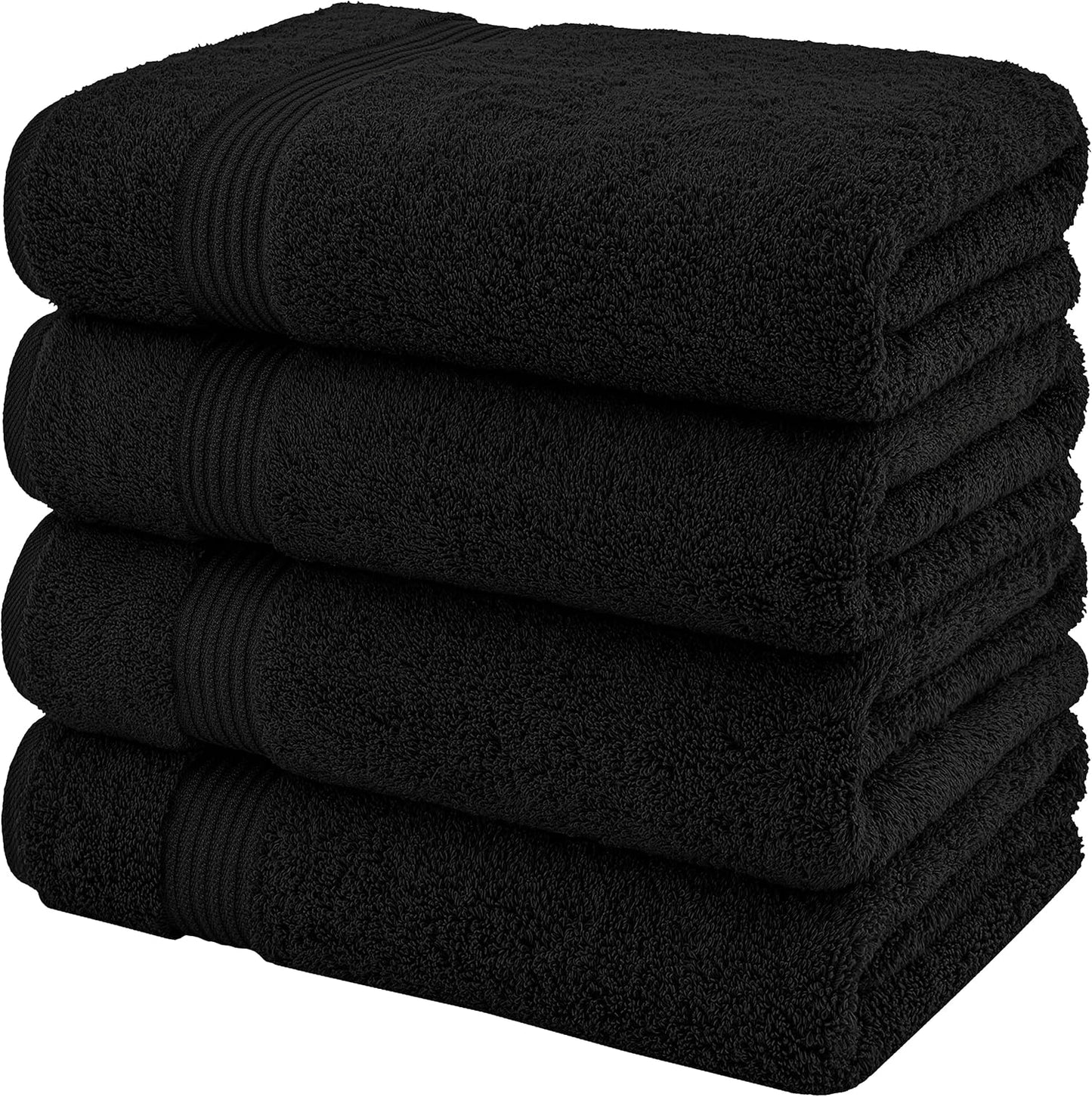 American Veteran Towel, 100% Cotton Turkish Bath Towels for Bathroom 4 Pack, 27x54 Extra Large Premium Soft Drying Bathroom Towels, Black