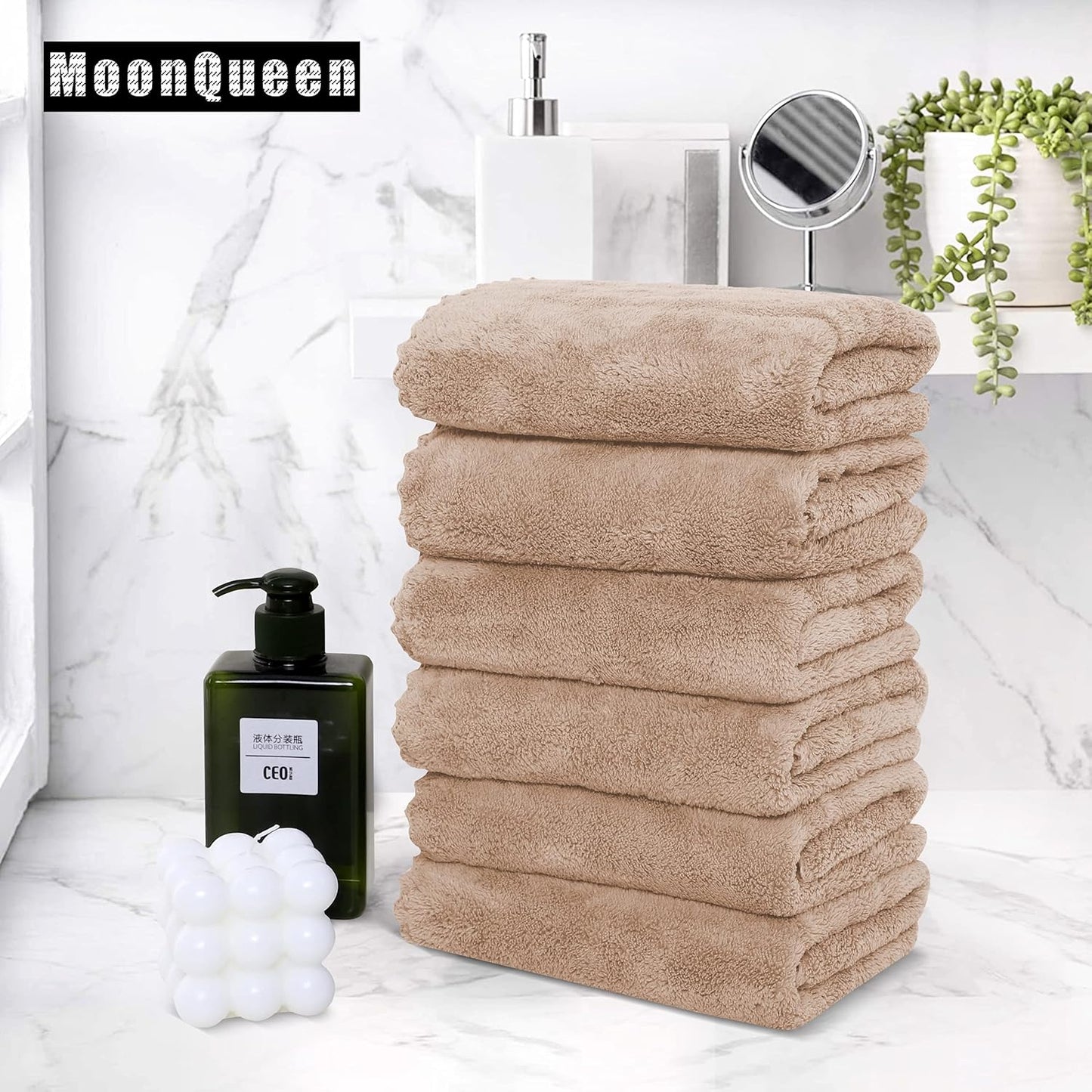MOONQUEEN 18 Pack Premium Hand Towels - Quick Drying - Microfiber Coral Velvet Highly Absorbent Towels - Multipurpose Use as Hotel, Bathroom, Shower, Spa, Hand Towel 16 x 28 inches (Brown)