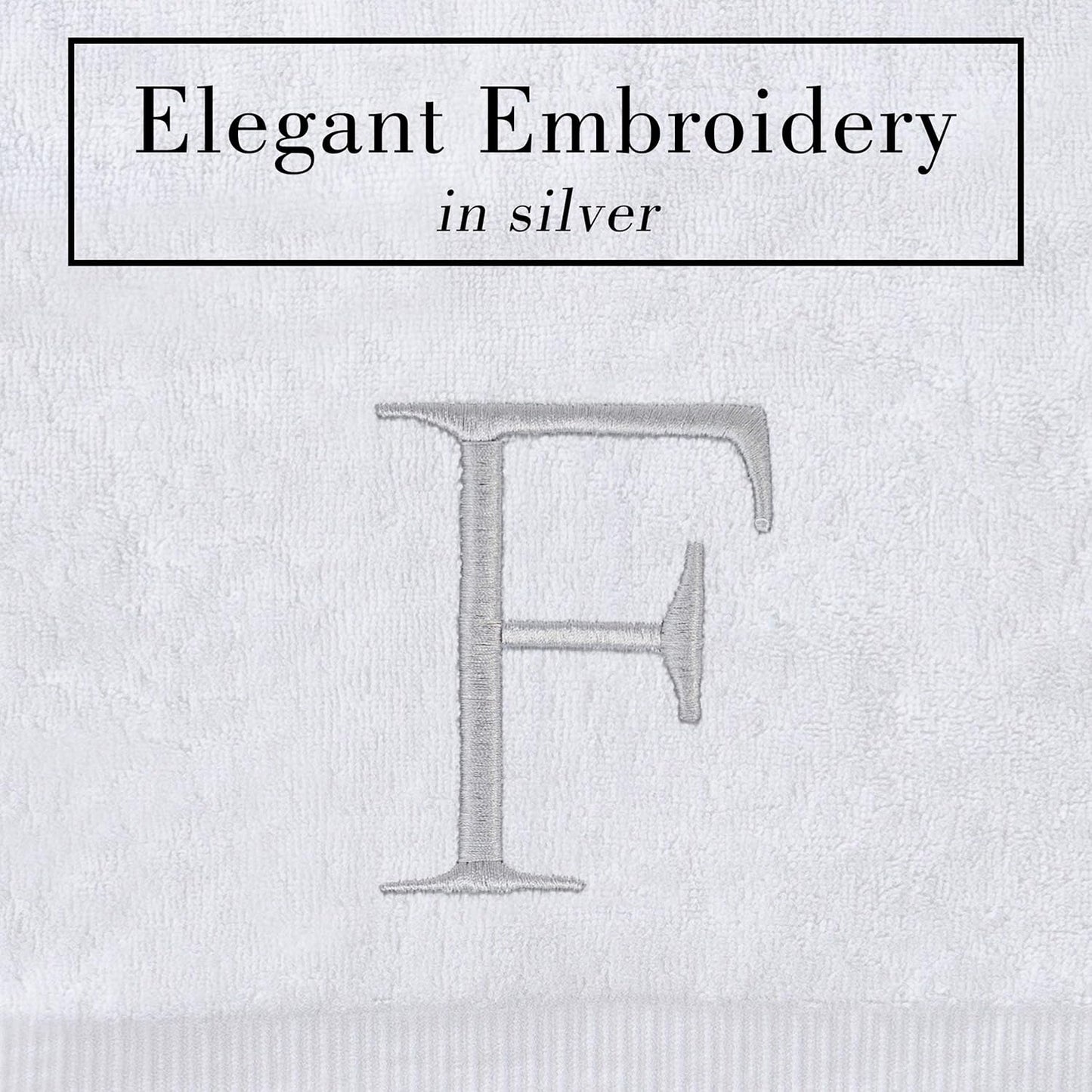 Monogrammed Hand Towels for Bathroom - Luxury Hotel Quality Personalized Initial Decorative Embroidered Bath Towel for Powder Room, Spa - GOTS Organic Certified - Set of 2 Letter F