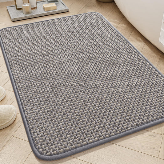 AMOAMI Chenille Bath Mat Super Absorbent Bathroom Mat Quick Dry Bath Mats for Bathroom Rubber Backed Bathroom Rugs Non Slip Washable Fit Under Door, Front of Bathtub, Sink, LIGHTGREY&Beige 17"x24"
